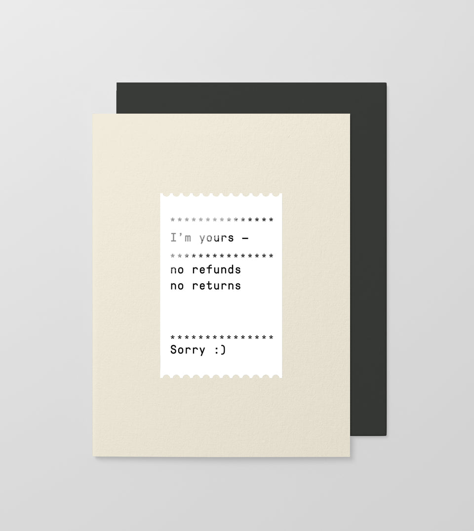 No Refunds greeting card