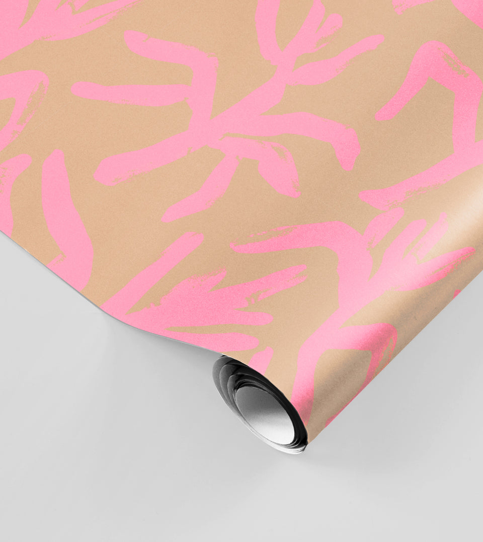 Blooms 2.0 wrapping paper (neon pink-mauve and straw)