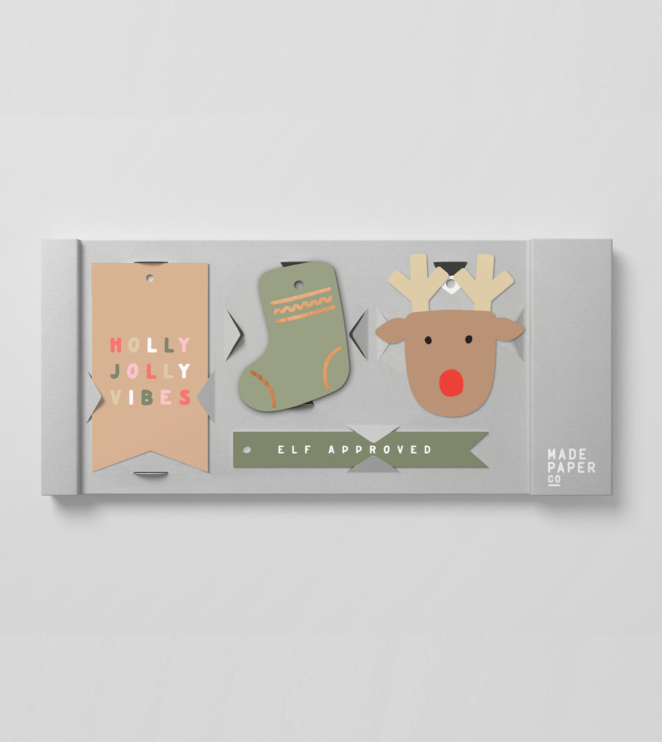 Holly Jolly 20pk gift tags (pine green, tan)