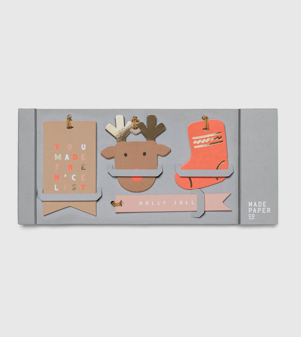 Nice List 20pk gift tags (red, blush, toffee, gold)