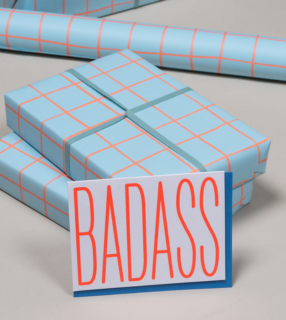Criss Cross wrapping paper (pool blue, orange)