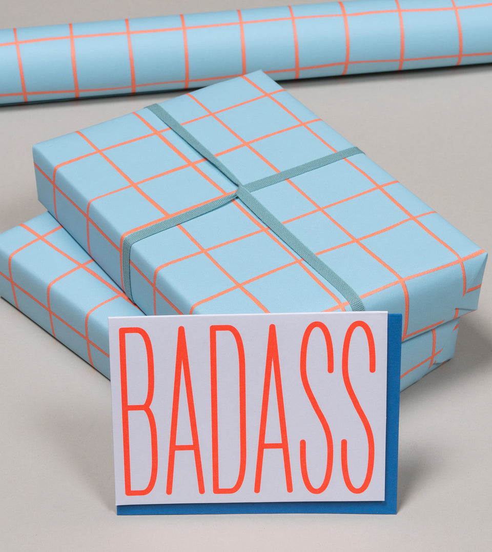 Badass greeting card (neon coral, cobalt)
