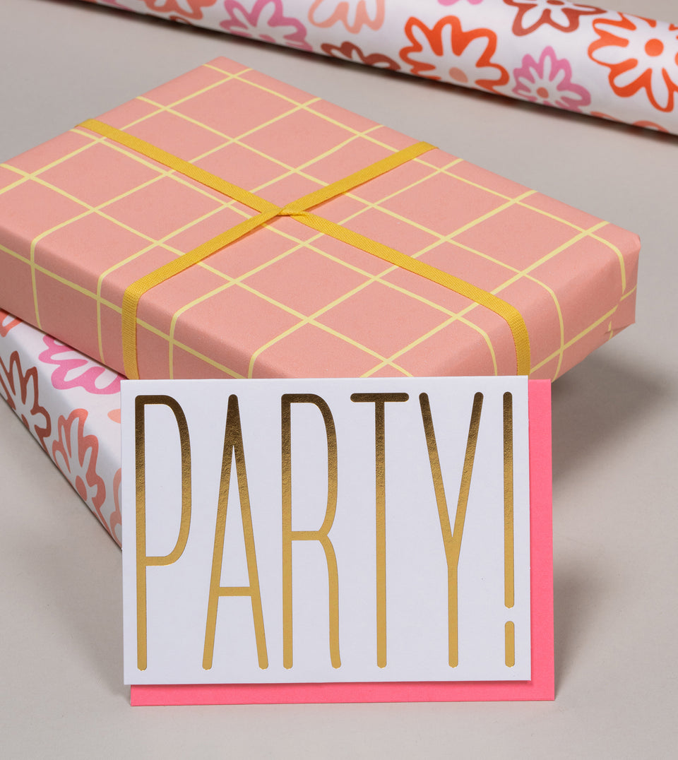 Party! greeting card (gold metallic and neon pink)