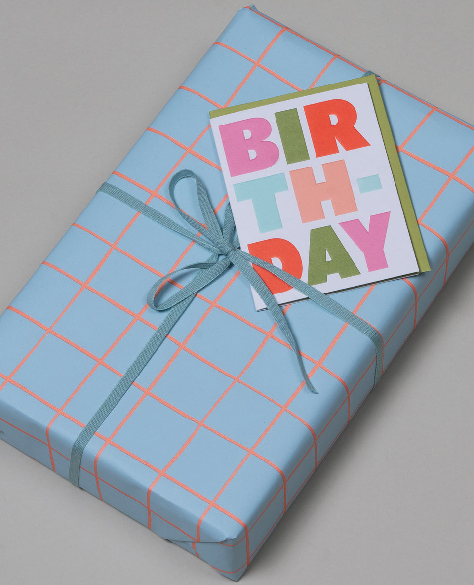 Criss Cross wrapping paper (pool blue, orange)