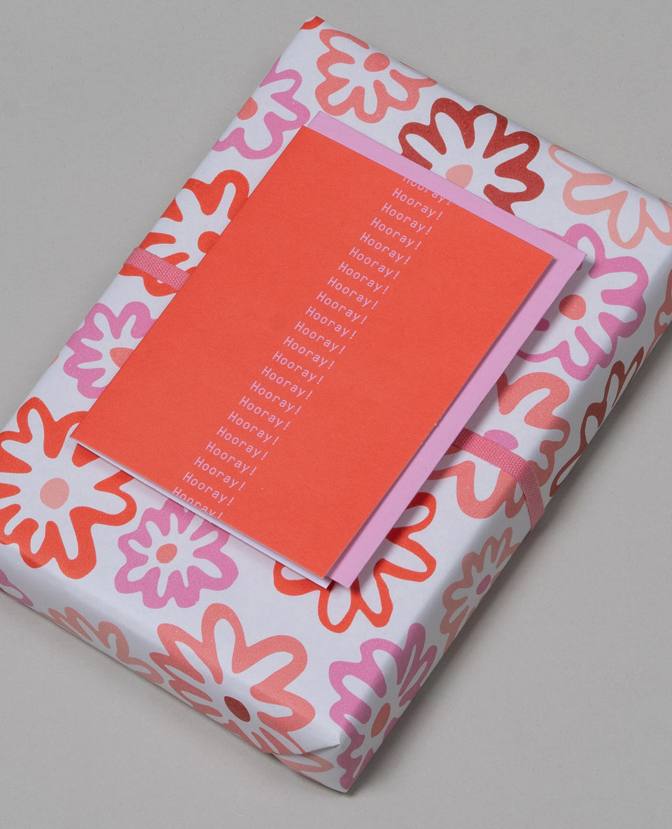 Hooray Repeat greeting card (tomato, mauve)