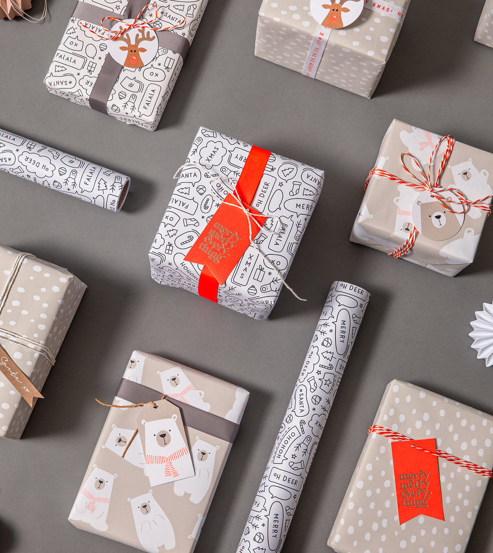 MadePaperCo Christmas 2024 wrapping paper Polar Bear Speech Snowflake