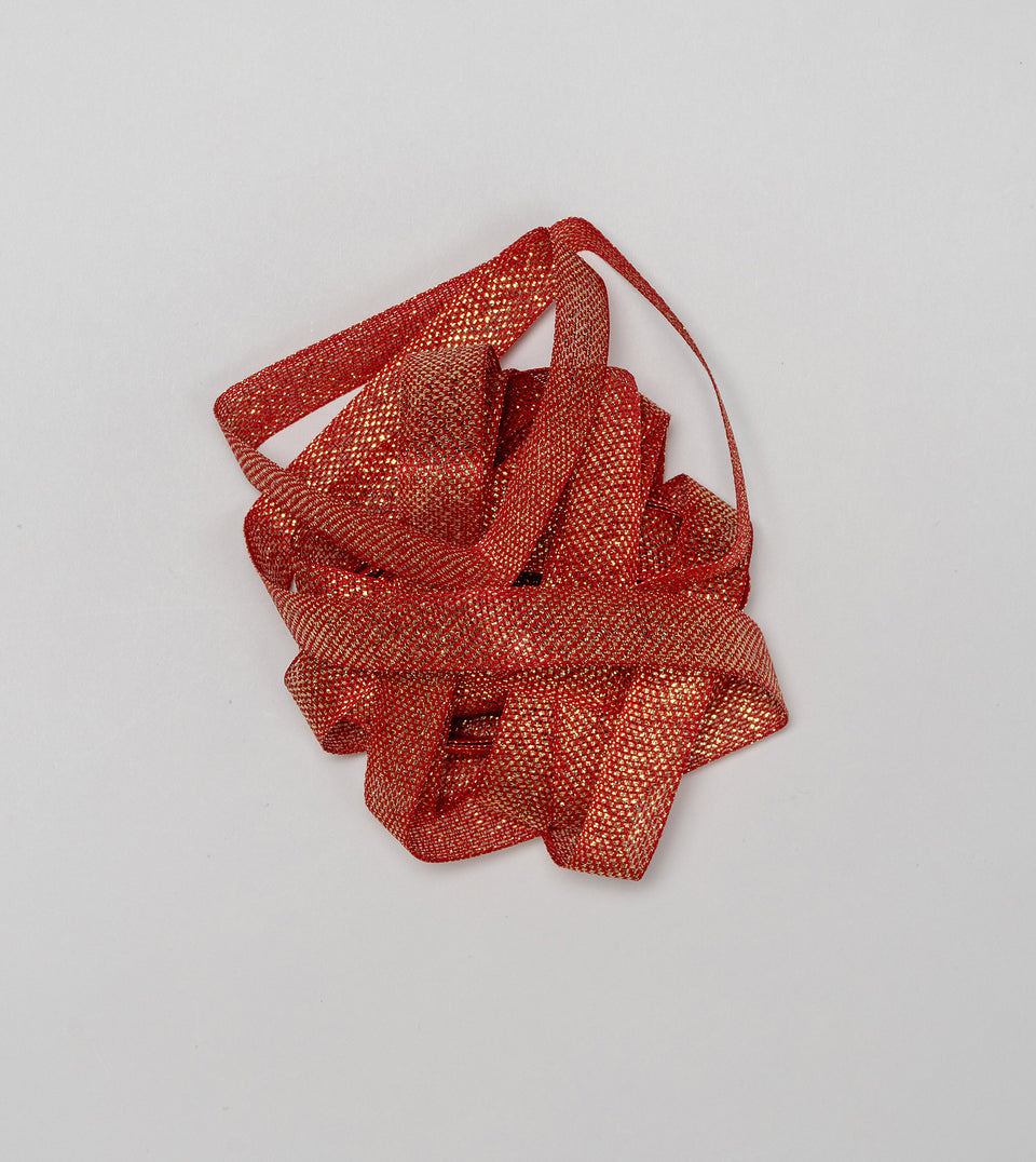Metallic loose weave cotton ribbon - Red / Gold