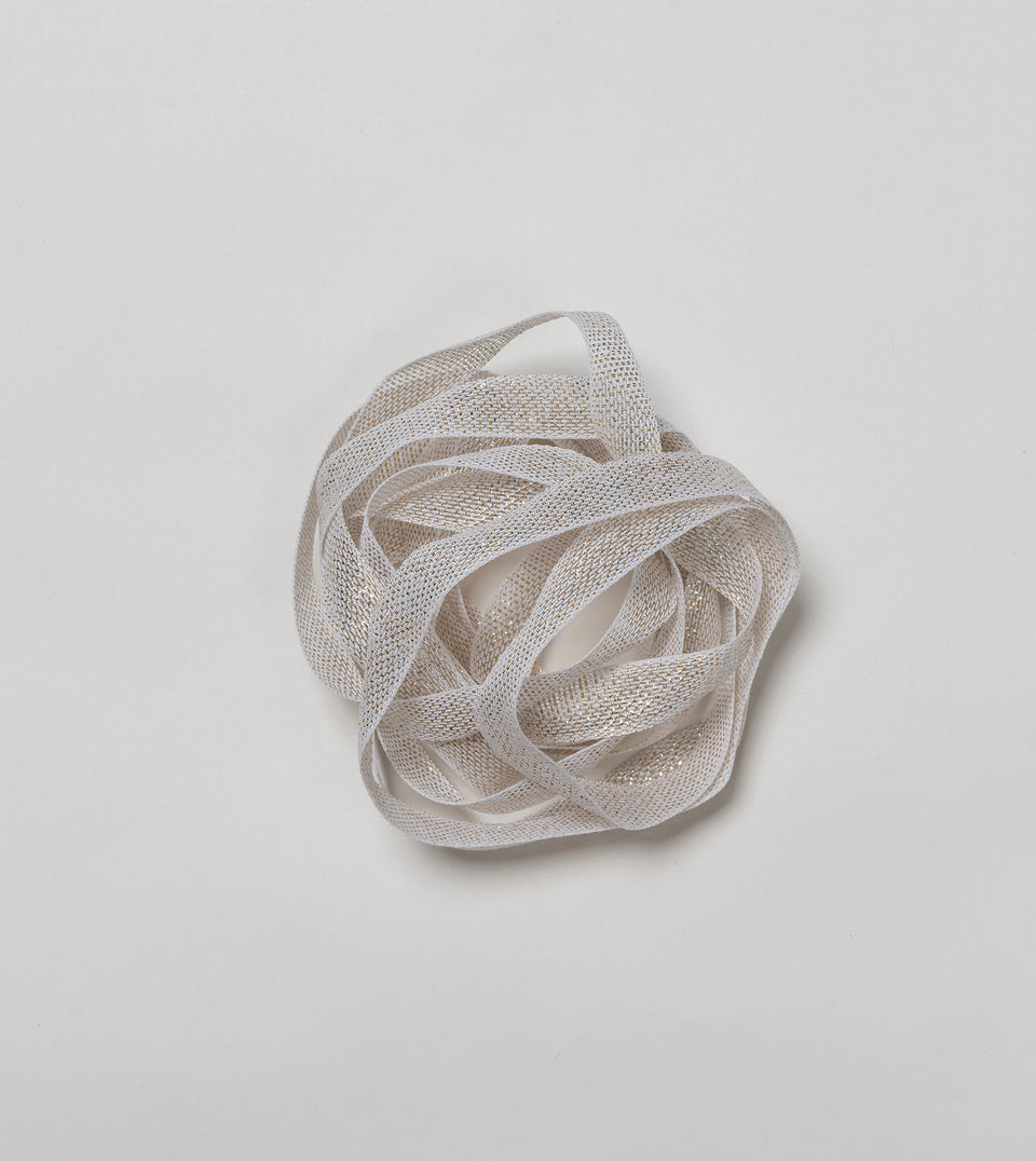 Metallic loose weave cotton ribbon - White / Pearl