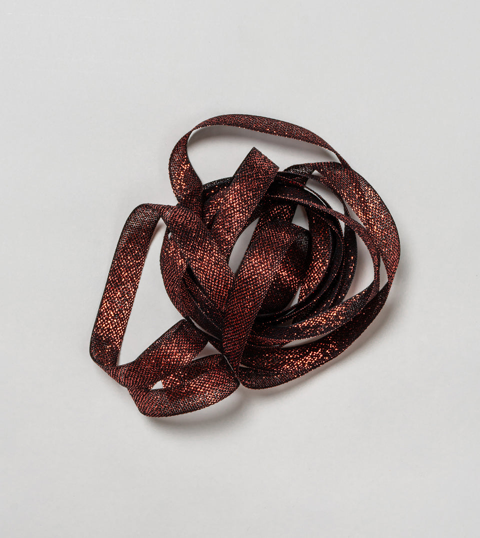 Metallic loose weave cotton ribbon - Copper / Black