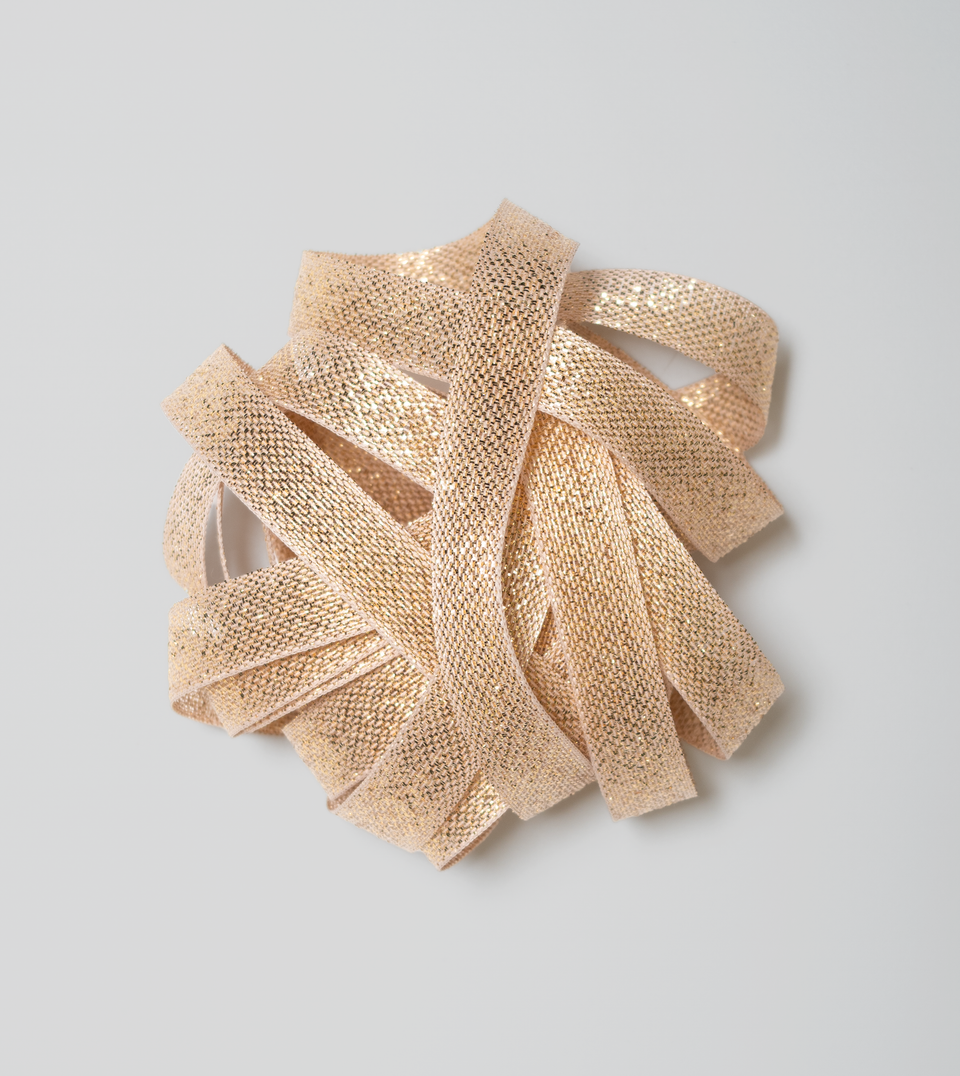 Metallic loose weave cotton ribbon - Blush / Gold