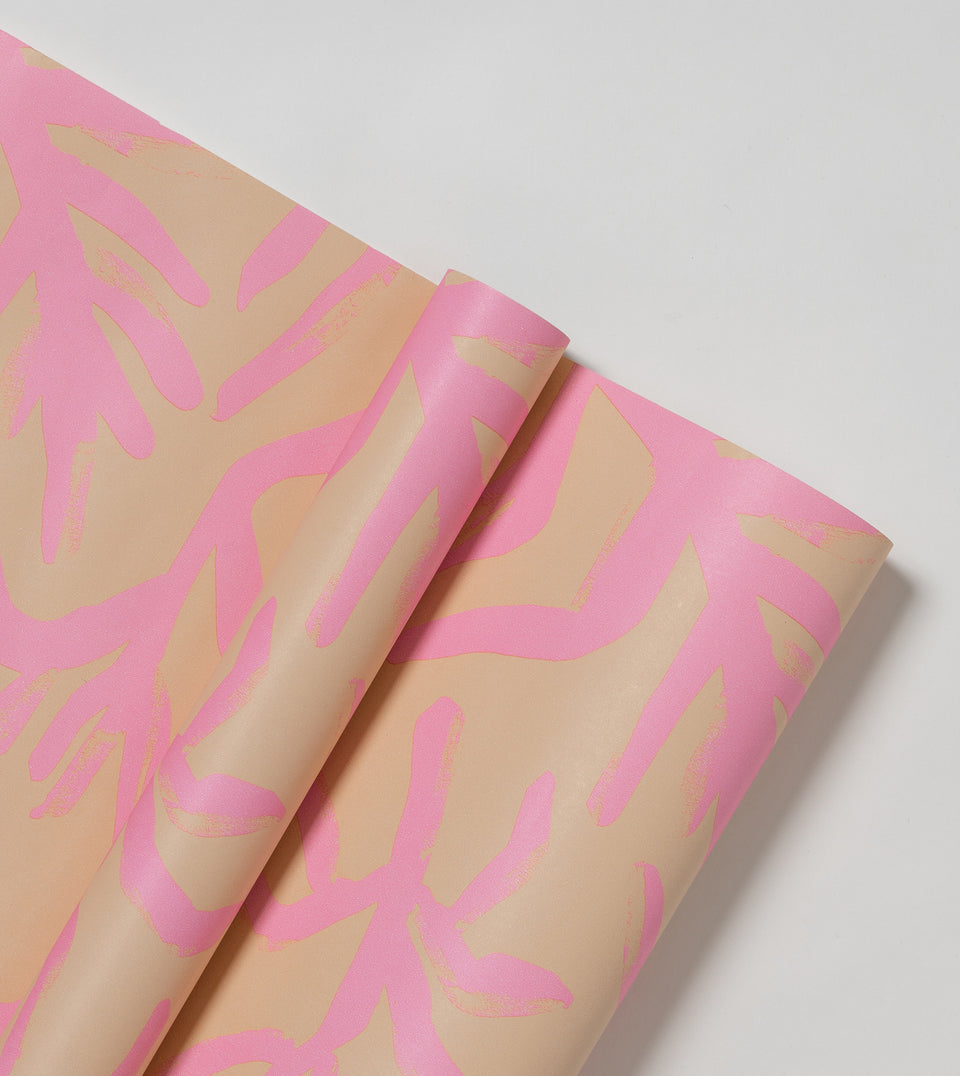 Blooms 2.0 wrapping paper (neon pink-mauve and straw)