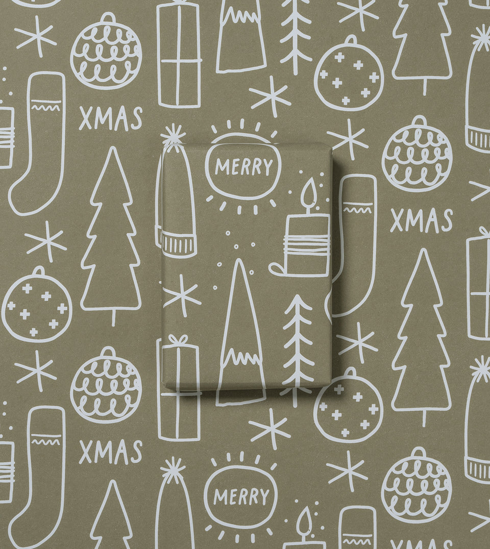 Big Xmas wrapping paper (dark khaki) (sheets only)