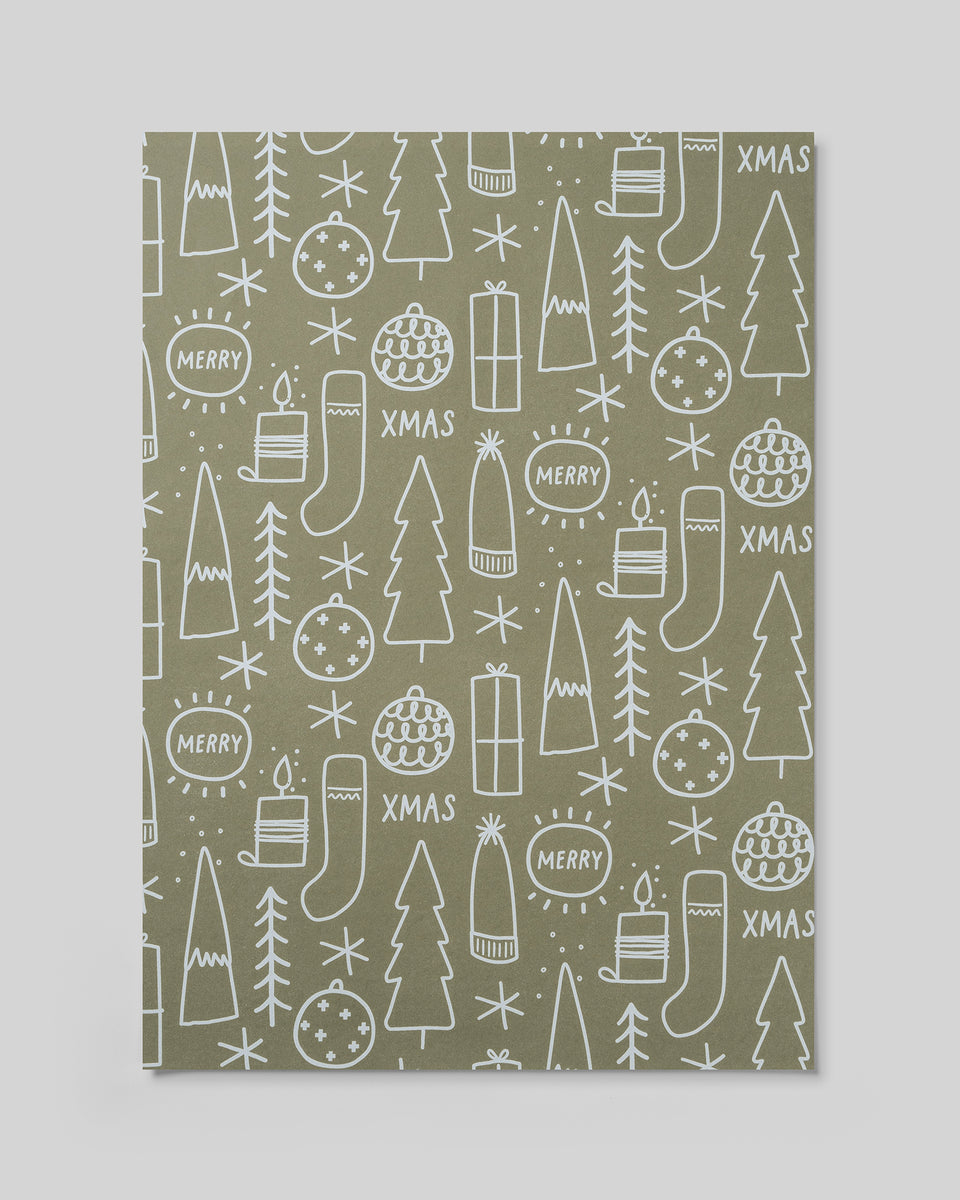 Big Xmas wrapping paper (dark khaki) (sheets only)