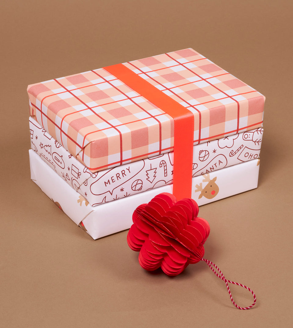 Tartan wrapping paper (dusty rose, peachy pink, red, wine)