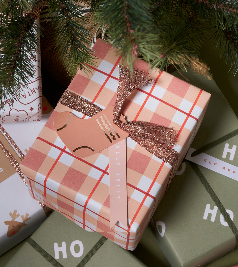 Tartan wrapping paper (dusty rose, peachy pink, red, wine)