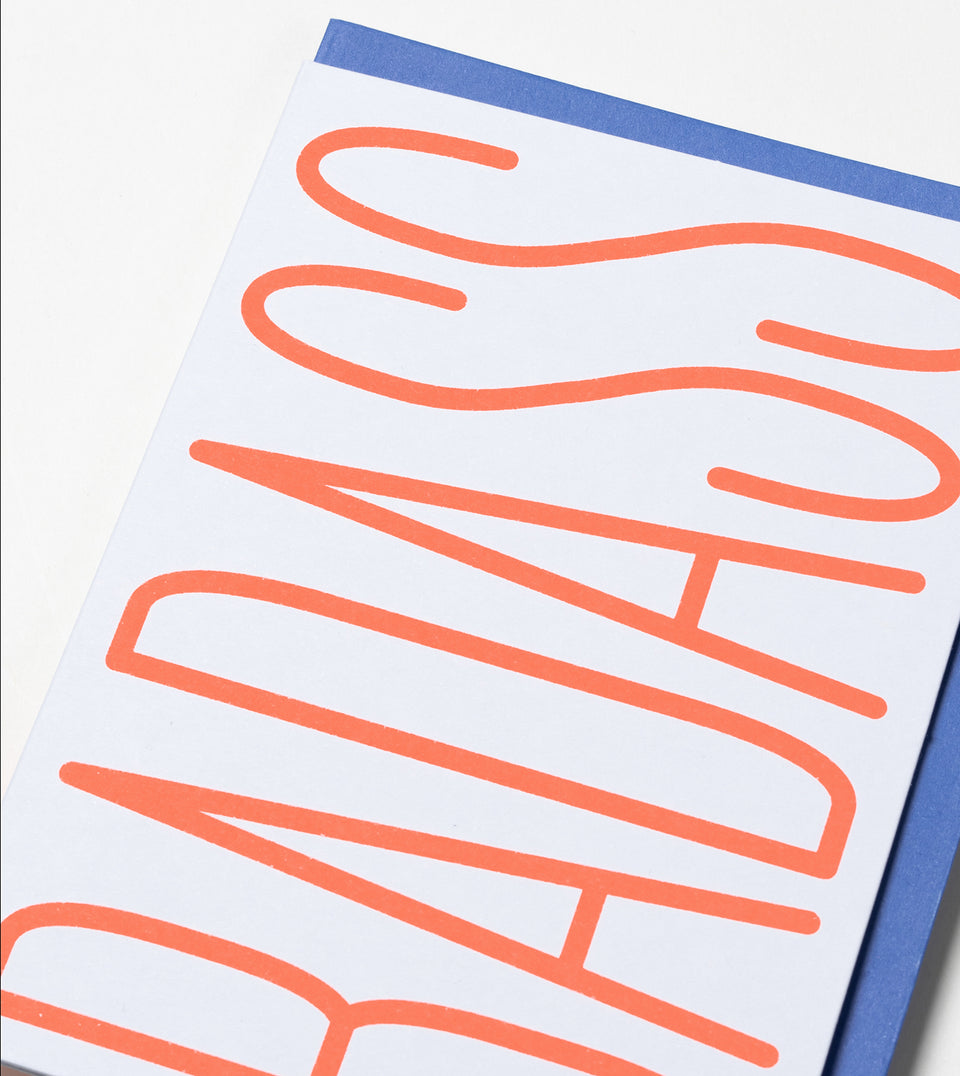 Badass greeting card (neon coral, cobalt)