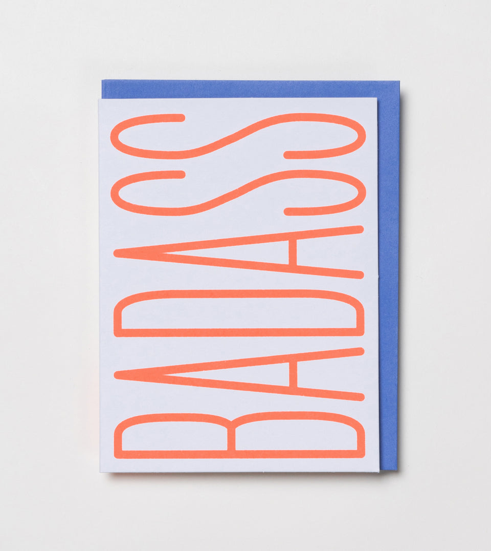 Badass greeting card (neon coral, cobalt)