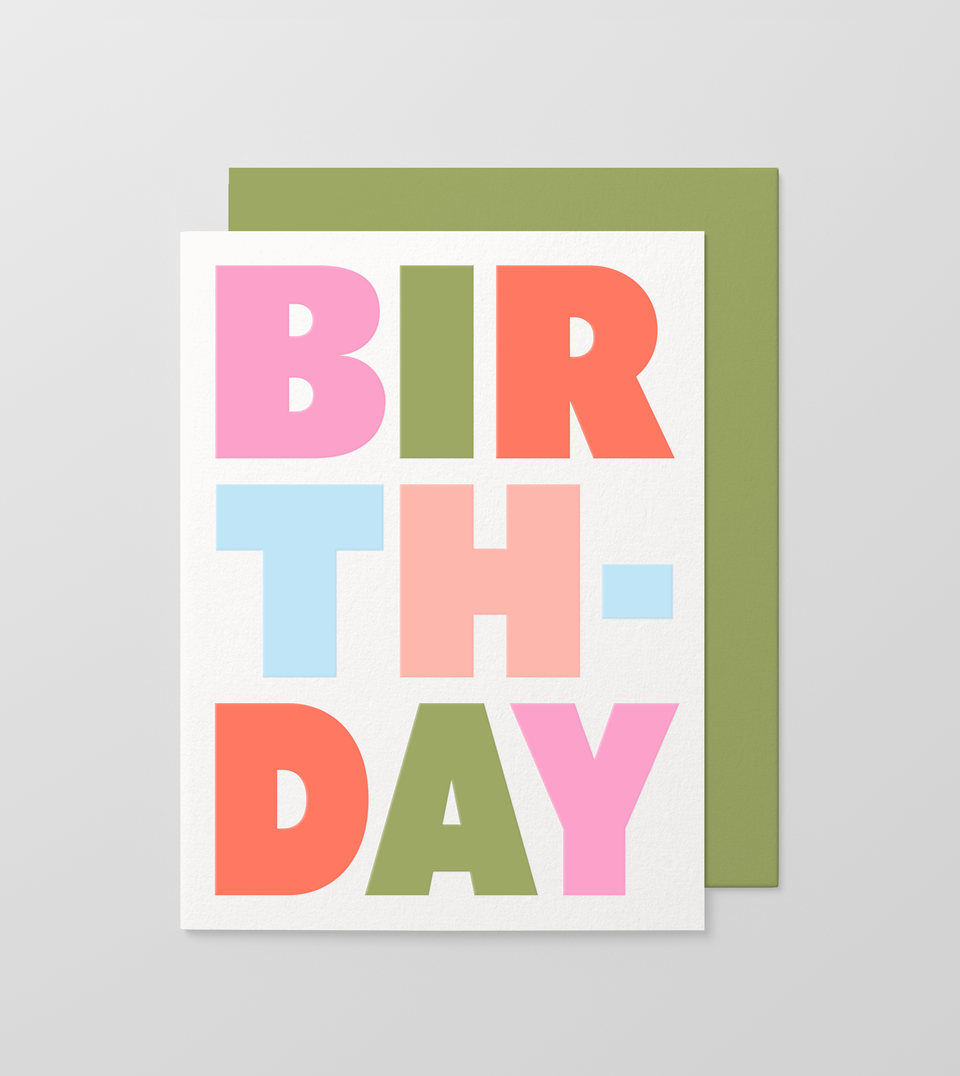Coming late June - Big Bday greeting card (multi, olive)