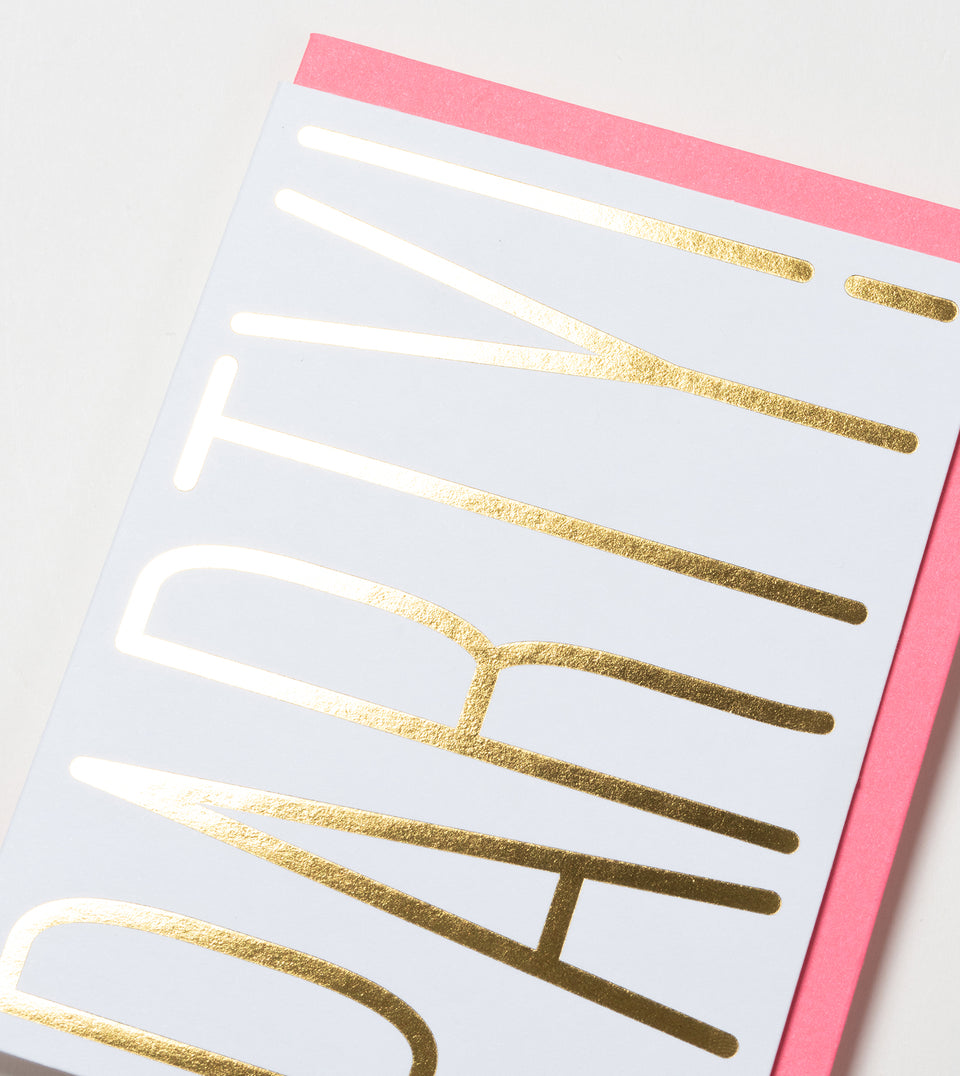 Party! greeting card (gold metallic and neon pink)