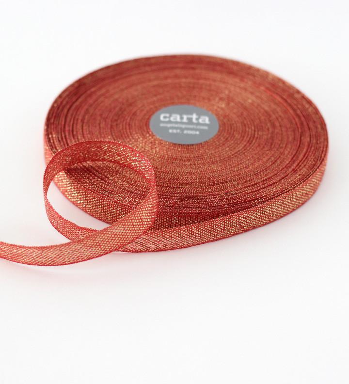 Metallic loose weave cotton ribbon - Red / Gold