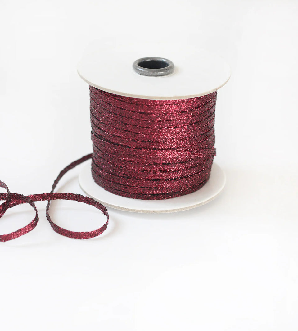 Metallic braided ribbon (thin) - Burgundy