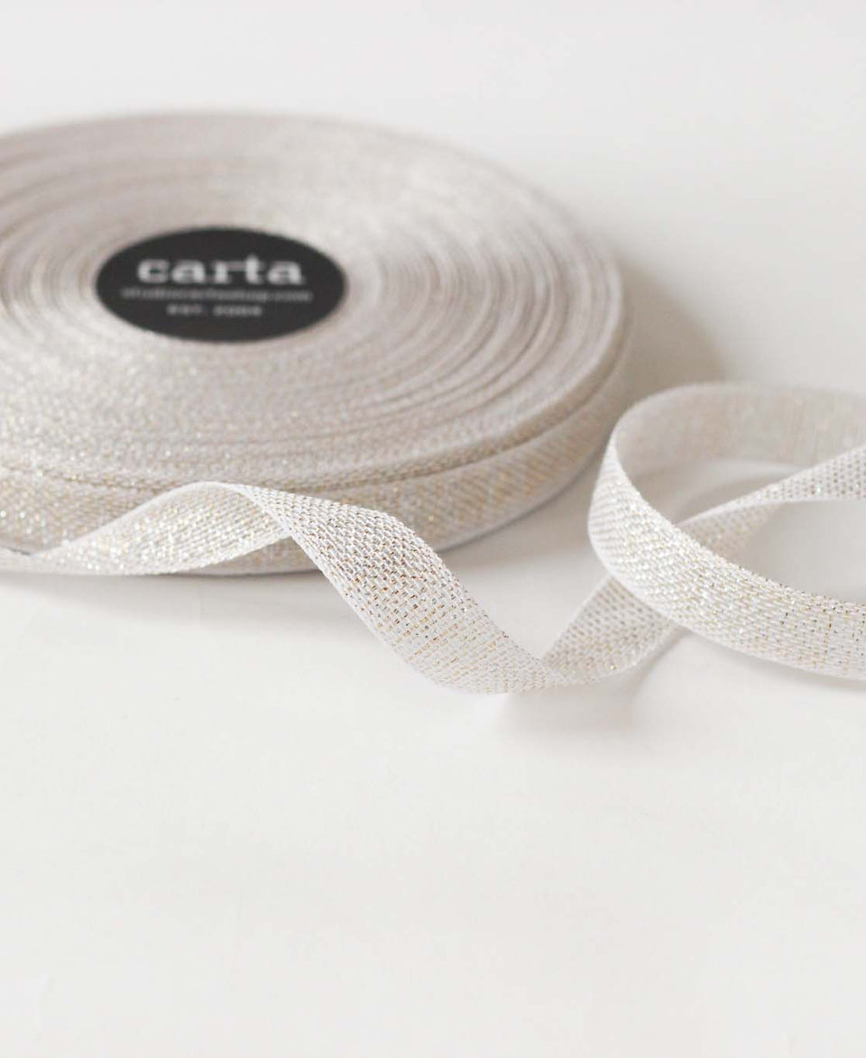Metallic loose weave cotton ribbon - White / Pearl