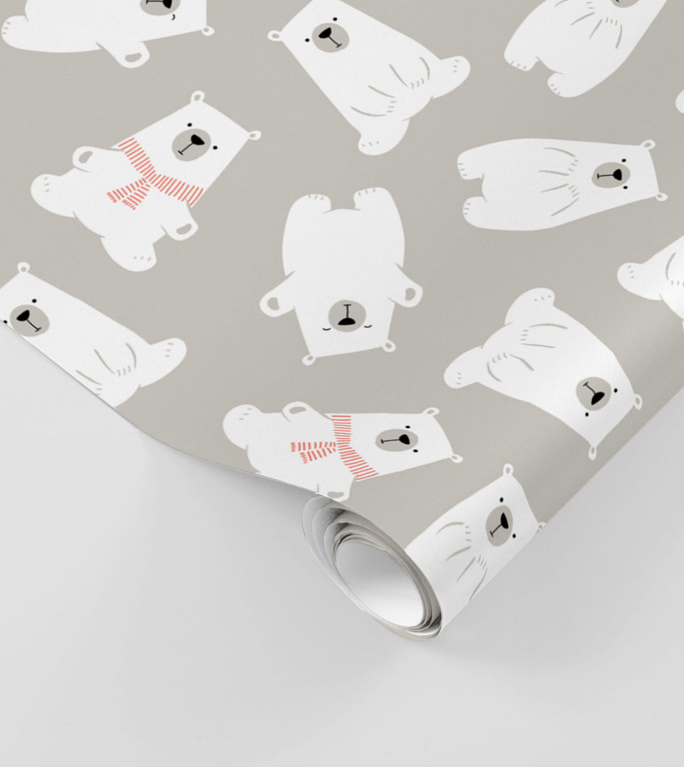 Polar Bear wrapping paper Made Paper Co grey Christmas graphic festive chic kids child baby grey 