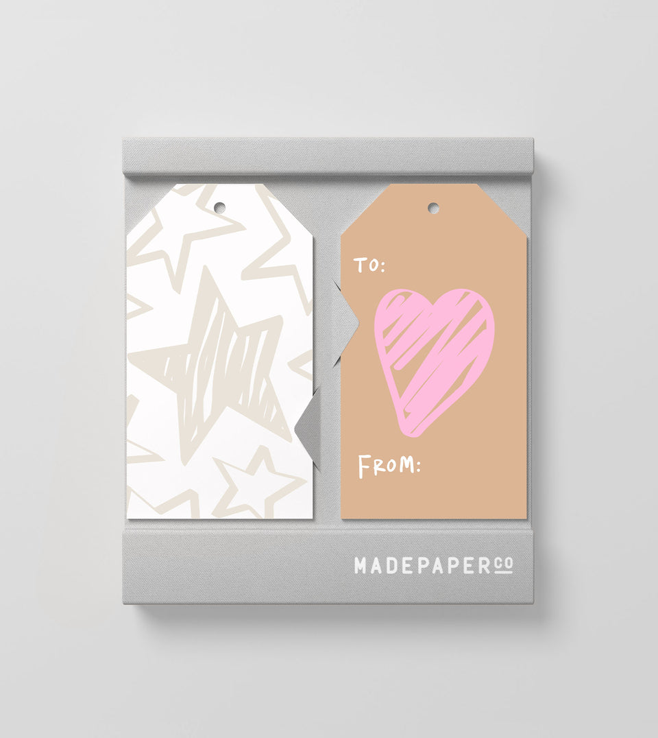 Made Paper Co - heart star - birthday celebration - pink white grey tan neon