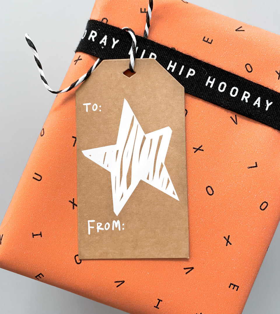 Happy Birthday + Star 10pk gift tags (khaki/tan)