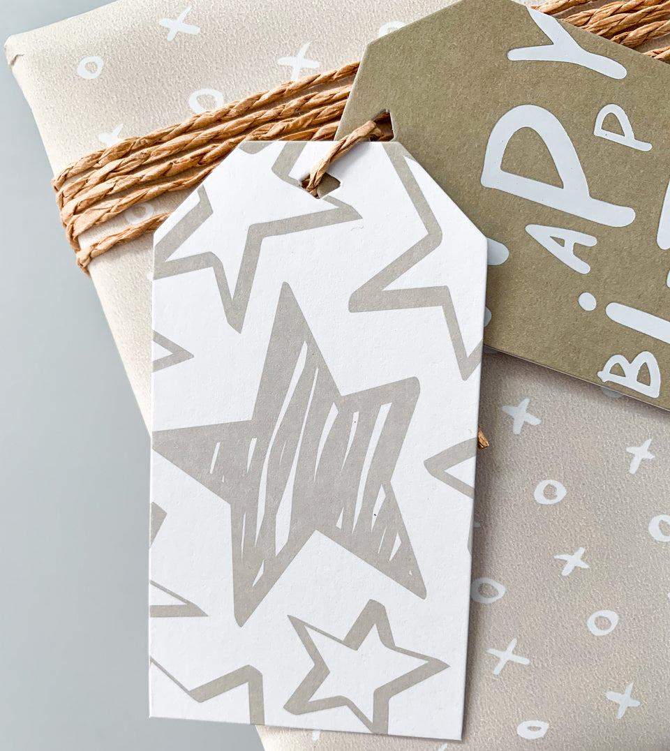 Star + Heart 10pk gift tags (grey and pink)