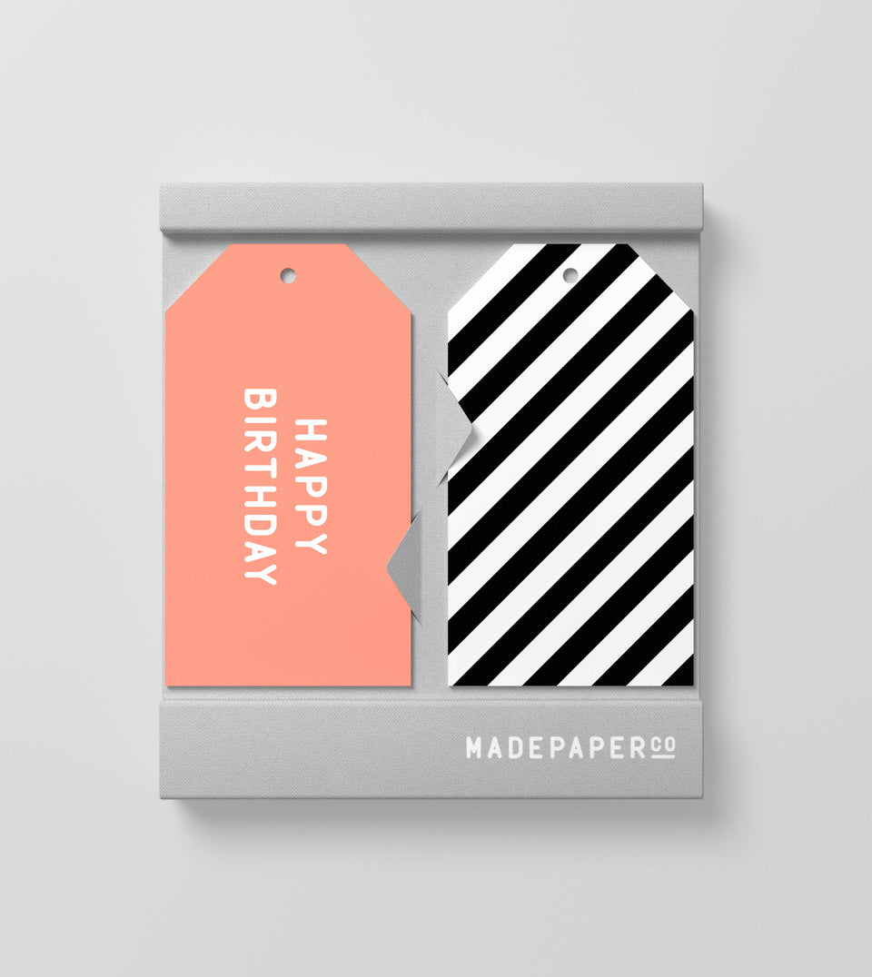 Happy birthday 10pk gift tags (pink, black and white)