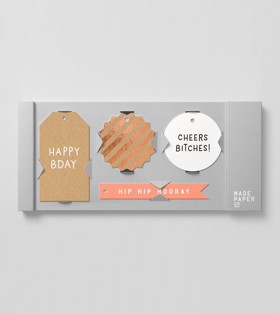 Happy birthday 20pk gift tags (cheers, foil)