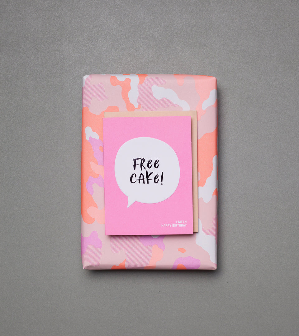 free cake-greetingcard-camo3.0-wrappingpaper-wrappedgift