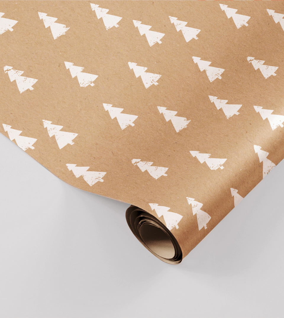 Xmas tree wrapping paper Made Paper Co white on kraft 